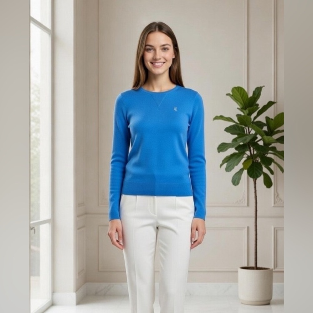 Large Lauren Ralph Lauren RLL Monogram Blue Long Sleeve T-Shirt Medium